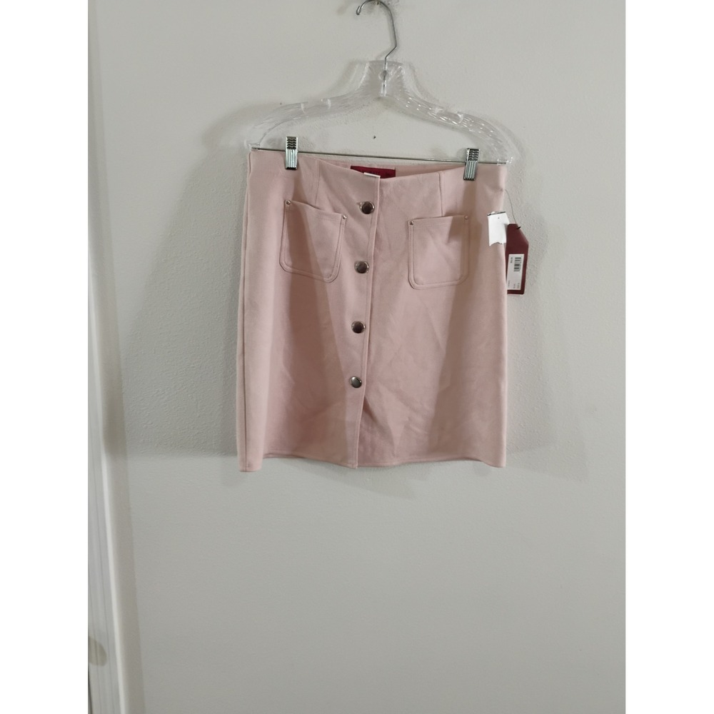 Love Scarlett Blush Pink Faux Suede Button Front Mini Skirt Size L NWT